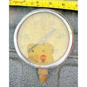 Vintage USG 0–100 PSI Pressure Gauge Industrial‎ Steam Gauge Metal Bezel